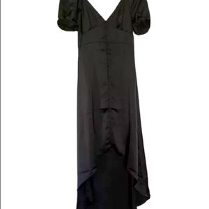 Forever 21 Black Satin Puff Sleeve Hi-Lo Dress S
